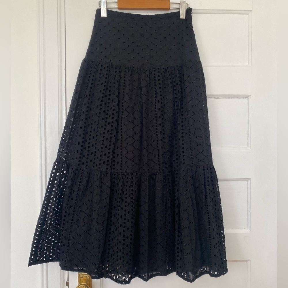 House of Harlow 1960 Black Eyelet Tiered Midi Skirt